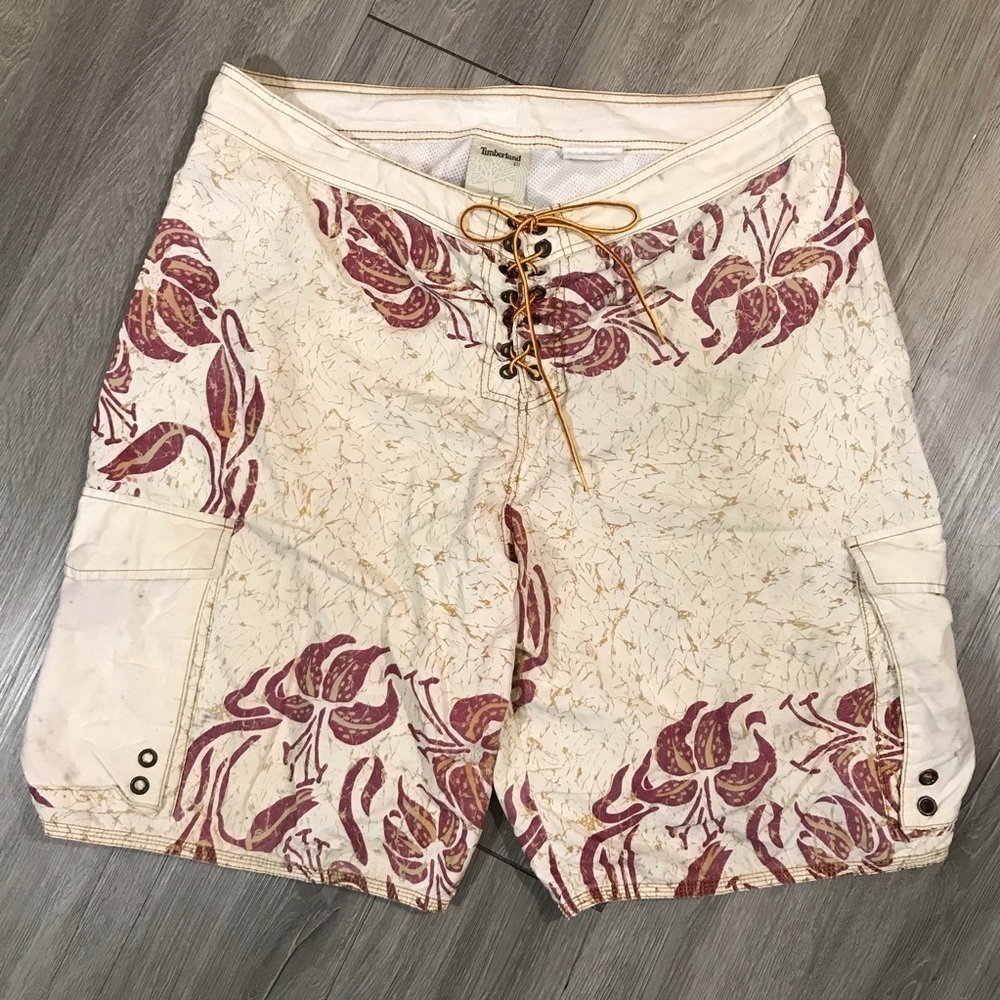 Timberland Palm Print Lace Up Swim Trunks size 40